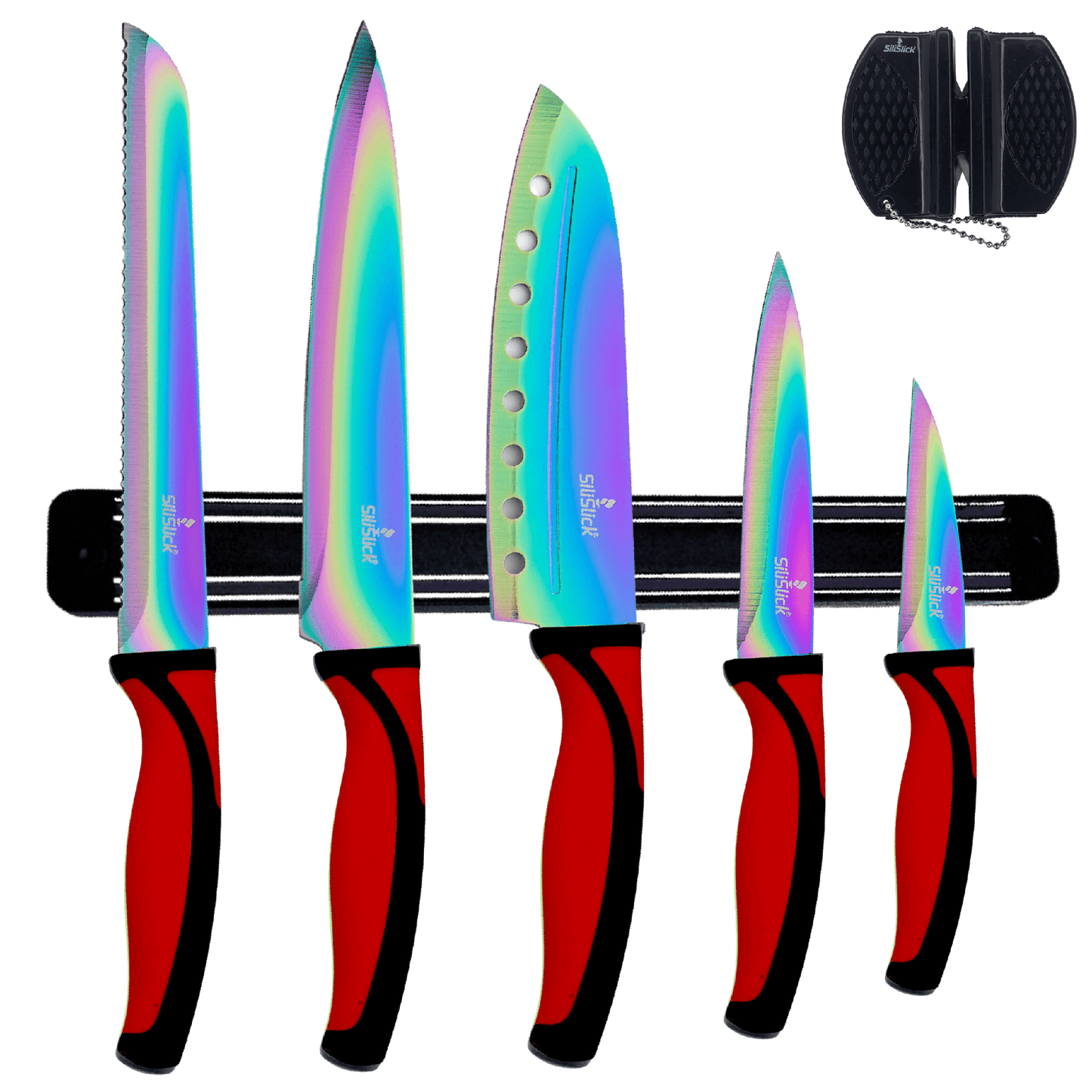 Titanium Coated Kitchen Knife Set with Magnetic Rack