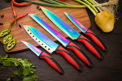 Titanium Coated Kitchen Knife Set with Magnetic Rack