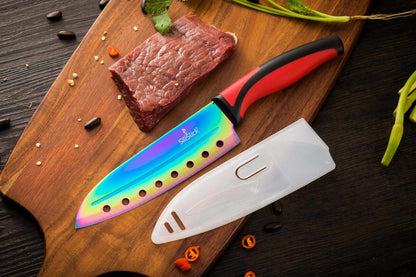 Titanium Coated Kitchen Knife Set with Magnetic Rack