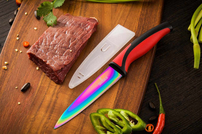 Titanium Coated Kitchen Knife Set with Magnetic Rack