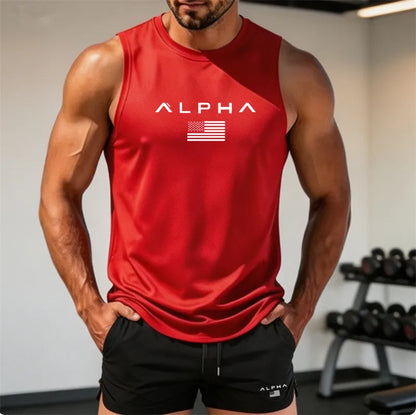 2026 Alpha Men's Printed Round-neck Fitness Vest+shorts Undershirt, Muscle Quick-drying Basketball Vest