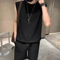 Men Patch Pocket Sleeveless Tank Top Loose Ice Silk Shorts Set Trendy Casual Summer Two Piece Outfit