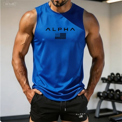 2026 Alpha Men's Printed Round-neck Fitness Vest+shorts Undershirt, Muscle Quick-drying Basketball Vest